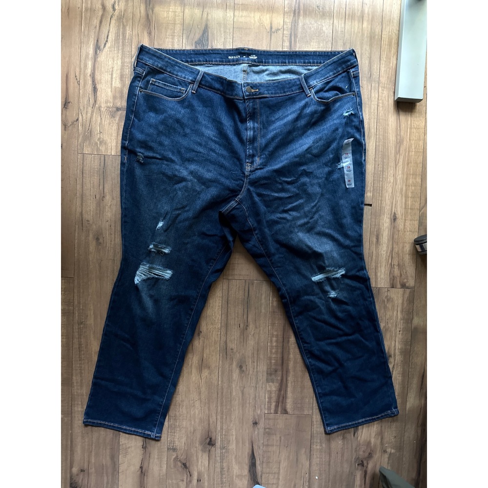 Old Navy jeans blue size 28 plus mid‎ rise power slim straight distressed